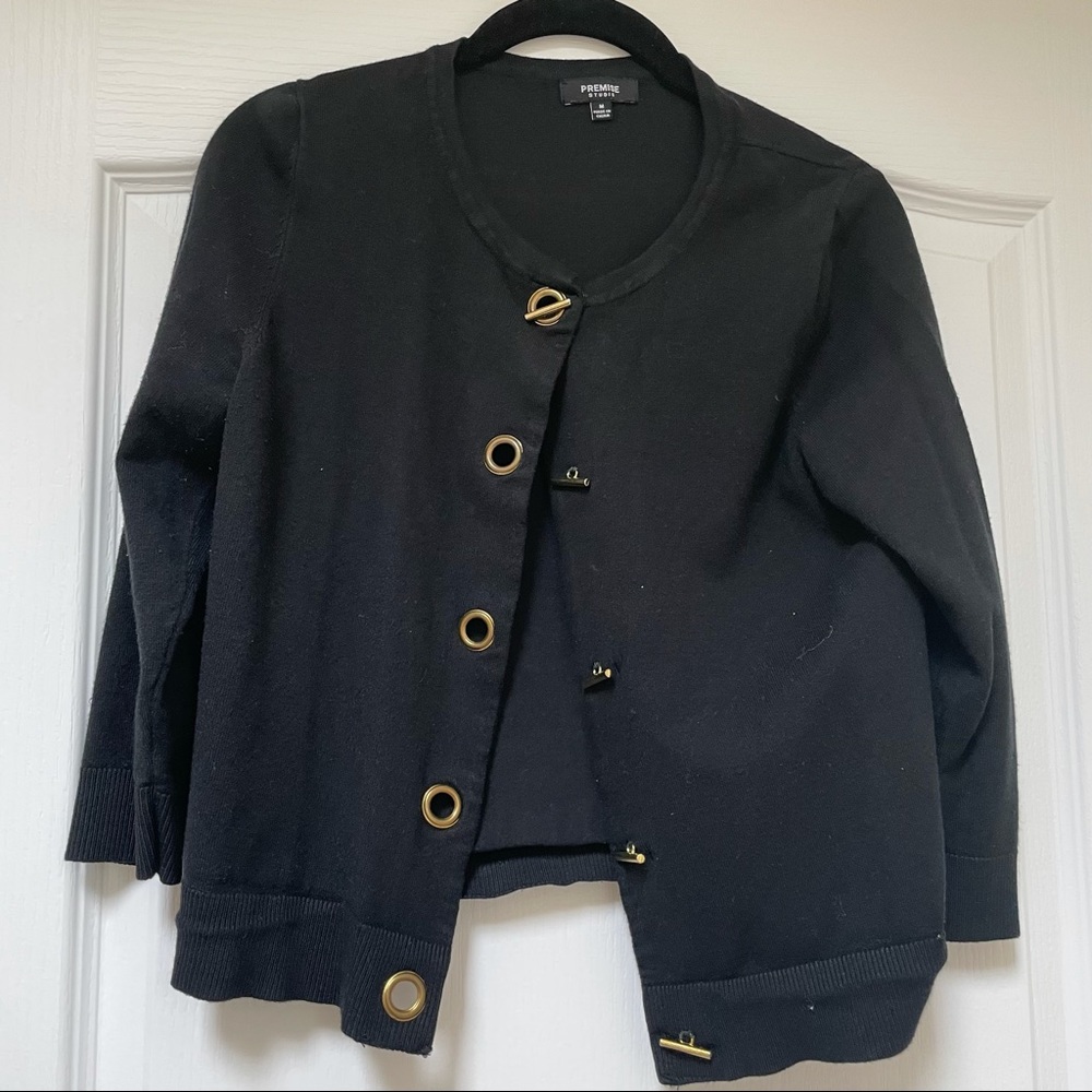 Black Cardigan Gold Toggle Clasp